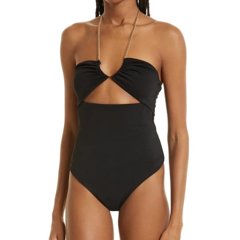 Alice + Olivia Sariya Cutout Halter Neck Bodysuit in Black XS NWT